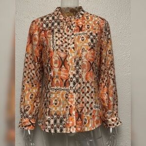 Ruby Rd. Blouse Abstract Geometric Boho Art To Wear Button Up Orange Plus S 18